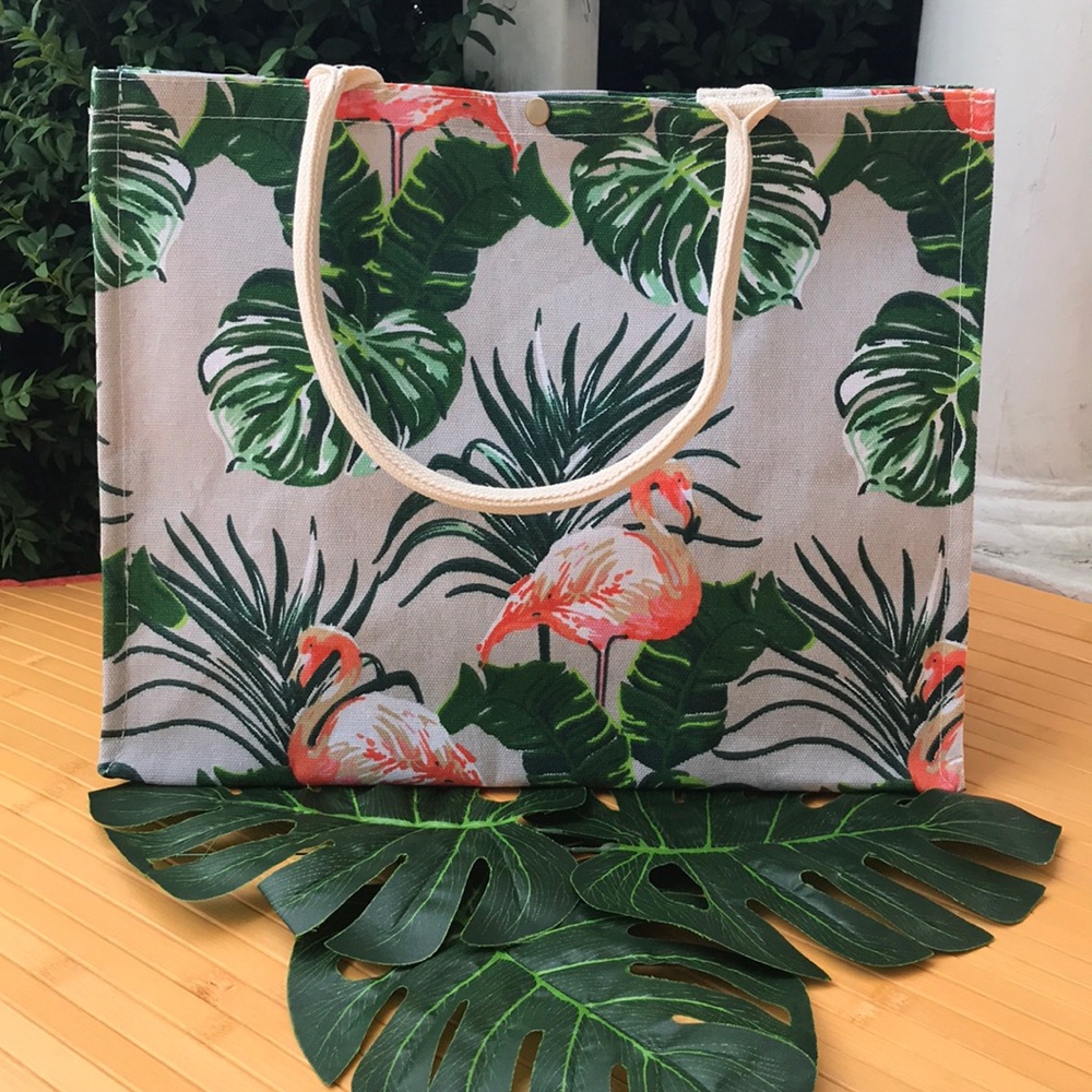 Tropical Print Canvas Tote Bag - Picture 7 of 7